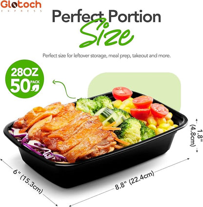 Glotoch Meal Prep Containers 28oz, 50 Pack (100-Piece) Reusable Food Storage Containers with Lids Microwave, Freezer, Dishwasher Safe - Leakproof & BPA Free Durable Plastic Bento Box for Adult