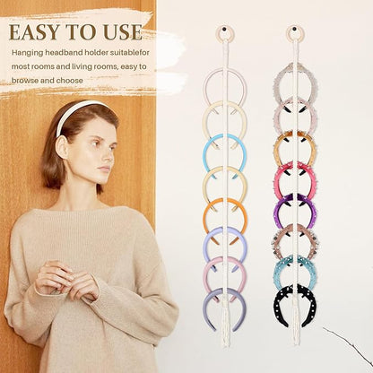 3 PCS Headband Holder Organizer for Girl,Hanging Hairband Storage for Women,Brown Hair Hoop Display Hair Accessories Organizer Bedroom College Dorm Decor (Boho1-3pcs)