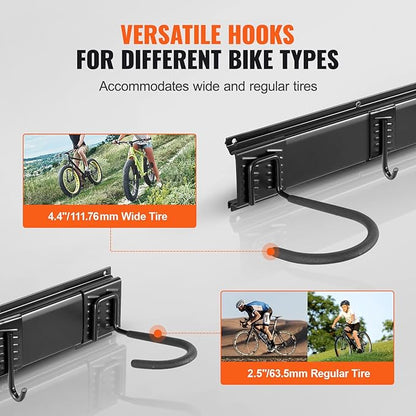 VEVOR Bike Storage Rack, 6 Bike Racks and 3 Helmets Hooks, Wall Mount Bike Storage Hanger, Home & Garage Organizer, Customizable for Various Bike Sizes, Adjustable Holder, Holds Up to 300 lbs, 48-inch
