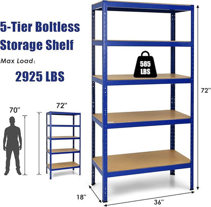 Tangkula 72" Storage Shelves, Heavy Duty Steel Frame 5-Tier Garage Shelf, Metal Multi-Use Storage Shelving Unit for Home/Office/Dormitory/Garage (1, Navy Blue)