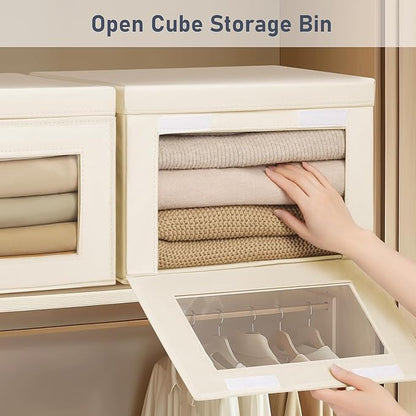 DIMJ Storage Bins with Lids - 5 Pack Fabric Closet Organizer with Window & Handles, Collapsible Decorative Storage Boxes for Shelves Under Bed, Books Clothes Blankets Sweaters Organization