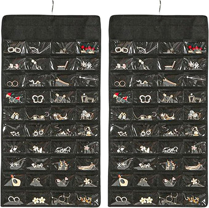 Hanging Jewelry Organizer Storage Earring Jewelry Storage Bag With 48 Pockets Necklace Bracelet Ring Glasses Accessory Display Rack (B80-Black)