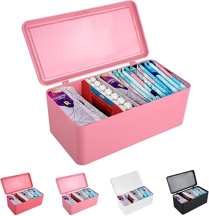 Pad and Tampon Organizer for Bathroom,Sanitary Napkin Holder, Pad and Tampon Organizer for Period, Sanitary Napkin Storage Container, Light Pink