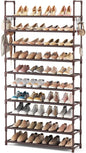 VTRIN 10 Tiers Shoe Rack Tall Large Capacity Wide Shoe Organizer Sturdy Shoe Shelf for Entryway with Two Hooks Metal Shoe Storage for Closet, Bedroom, Brown