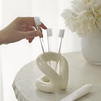 Minimalist Design White Ceramic Makeup Brushes Holder Stand Rack Organizer, Cosmetic Pen Toothbrushes Holder Dressing Table Decor