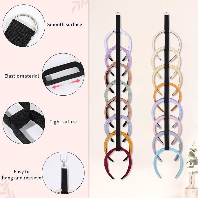 3 PCS Headband Holder Organizer for Girl,Hanging Hairband Storage for Women,Black Hair Hoop Display Hair Accessories Organizer Bedroom College Dorm Decor