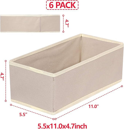 DIOMMELL 6 Pack Foldable Cloth Storage Box Closet Dresser Drawer Organizer Fabric Baskets Bins Containers Divider for Clothes Underwear Bras Socks Lingerie Clothing,Beige 060