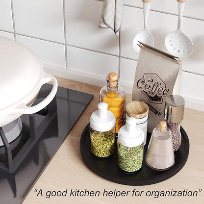 VERTORGAN Lazy Susan Organizer for Kitchen,Bamboo Turntable for Cabinet,Pantry,Vanity,Middle（Black）