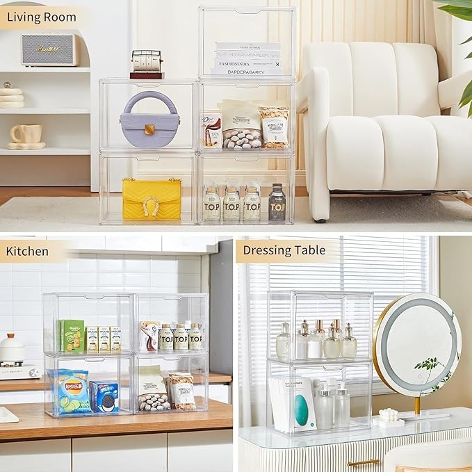 ZLLZUU Clear Storage Bins with Lids, 2 Pack Acrylic Display Case with Magnetic Door for Cosmetic Collectibles Large Figures Models, Stackable Acrylic Storage Box for Home Office Living Room Dorm