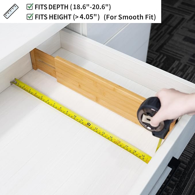 Utoplike Bamboo Drawer Dividers Large, 4'' High Adjustable Kitchen Drawer Organizers for Clothing, Spring Loaded, Works in Bathroom, Bedroom, Dresser, Desk, 4 pcs