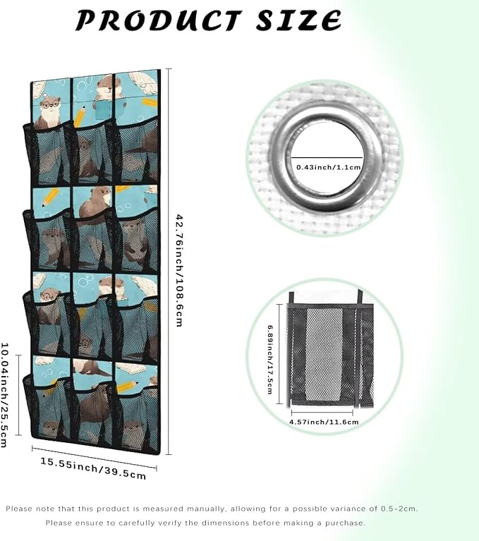 Otter Hanging Organizer for Cruise Ship Essentials,Mesh Pocket Over the Door Shoe Organizer Space Saving Large 12 Pockets Sturdy Quick Dry Mesh Organizer Hanging with 2 Holes