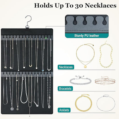 Dual Sided Hanging Jewelry Organizer with Hanger for Small Closet,Tangle Free Necklace Holder Over Door Large Capacity 300 Earrings+30 Necklaces, Soft Sturdy Felt Material,Gift Ready,1 Pack
