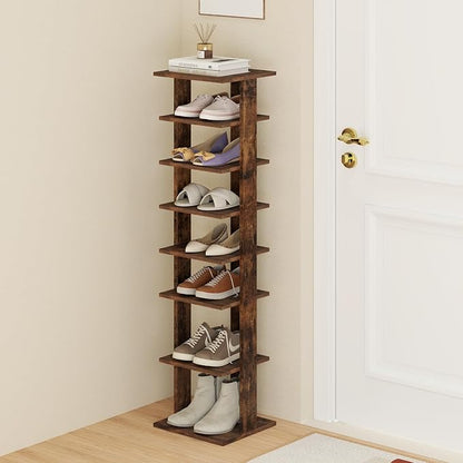 Tangkula 8-Tier Vertical Shoe Rack, Space-Saving Corner Shoe Organizer for 7 Pairs, Narrow Shoe Storage for Entryway, Front Door, or Closet