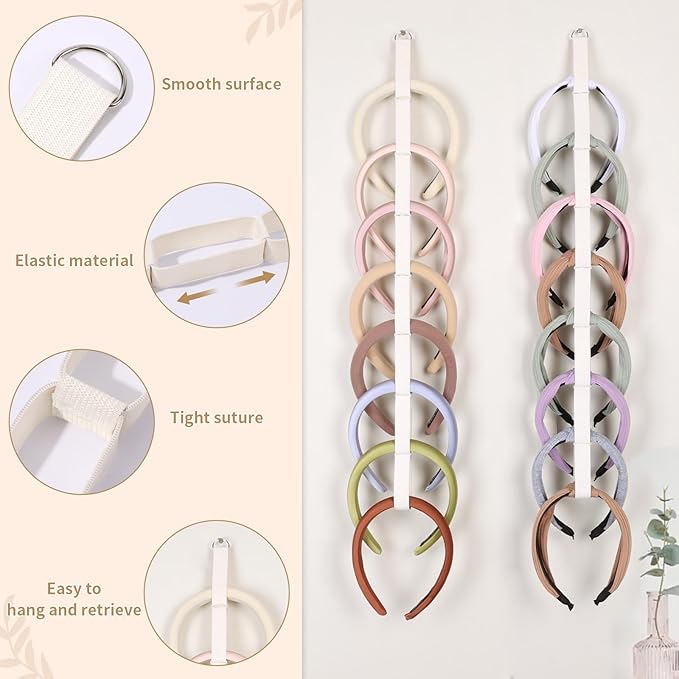 3 PCS Headband Holder Organizer for Girl,Hanging Hairband Storage for Women,Beige Hair Hoop Display Hair Accessories Organizer Bedroom College Dorm Decor