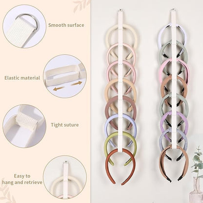 3 PCS Headband Holder Organizer for Girl,Hanging Hairband Storage for Women,Beige Hair Hoop Display Hair Accessories Organizer Bedroom College Dorm Decor