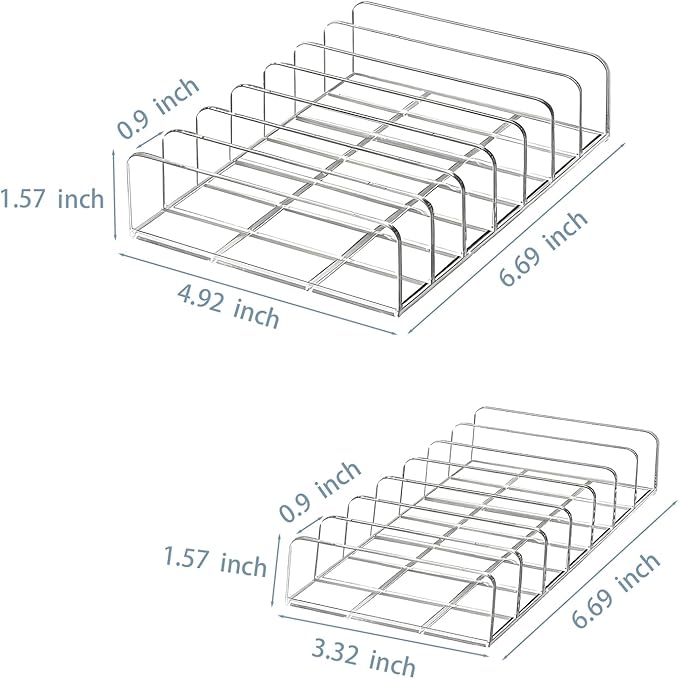 Makeup Palette Organizer, 2 Pack Clear Acrylic Eyeshadow Palette Organizer, 7-Slot Storage for Drawer, Vanity & Countertop, Dual Sizes for Palettes, Blush & Contour