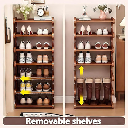 39" Bamboo Shoe Rack - Vertical Shoe Organizer Rack for Small Space, Narrow Shoe Tower for Closet, Entryway, Corner, Tall Shoe Shelf with Removable Shelves, Flexible Storage Shelf for Saving Space