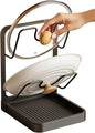 Lispin Pot Lid Holder & Spoon Rest, 2026 Upgraded Multifunctional Kitchen Organizer Rack with Removable Drip Tray, Space-Saving Countertop Stove Top Storage for Pots Pans (Double Layer-Gray)