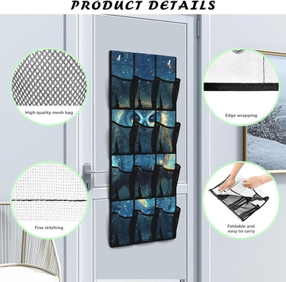 Owl Over The Door Shoe Organizer Space Saving Foldable Hanging Storage Holder 12 Mesh Pockets for Bathroom Bedroom