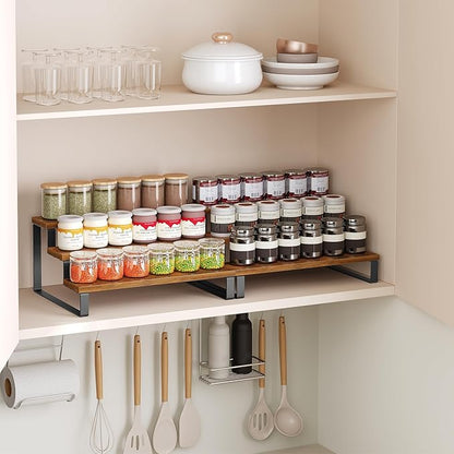 YATINEY Spice Rack, 3 Tier Wooden Display Riser Stand, Kitchen Storage Organizer for Spices, Versatile Display Shelf, Space Saving, for Kitchen Countertop and Cabinet, Rustic Brown SR03L2BR