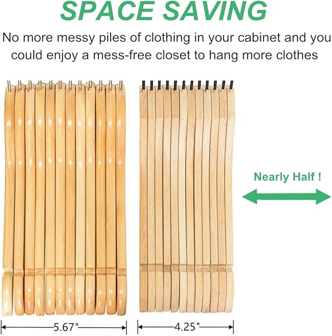 Amber Home 24 Pack Stylish Thin Solid Wooden Shirt Dress Hangers, Sturdy Natural Slim Wood Coat Jacket Hangers with Non-Lacquer Smooth Surface, Extra Space Saving Clothes Hangers (Natural, 24)