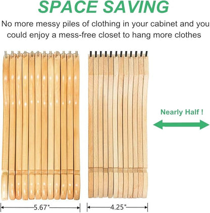 Amber Home 24 Pack Stylish Thin Solid Wooden Shirt Dress Hangers, Sturdy Natural Slim Wood Coat Jacket Hangers with Non-Lacquer Smooth Surface, Extra Space Saving Clothes Hangers (Natural, 24)