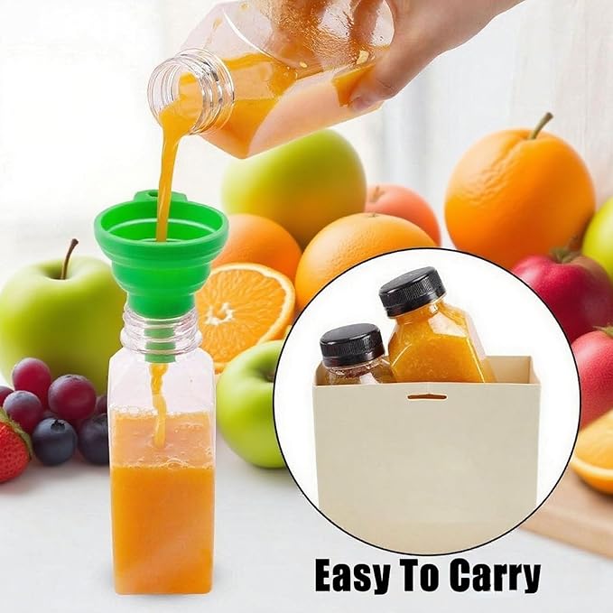 Plastic Juice Bottles with Caps 10pcs 12oz, Reusable Juice Containers with Black Tamper-Evident Lids, Clear Bottles for Juicing, Milk, Smoothie Bottle, Drinking with 10 Labels, Brush and Funnel