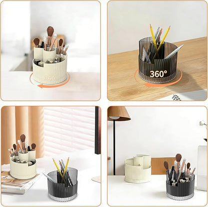 360° Rotating Makeup Brush Holder Organizer, 5 Slot Make up Brushes Cup for Cosmetics, Nail Polish, Art Supply, Skincare, Perfume, Bathroom Vanity Desktop Organizer - Creamy white