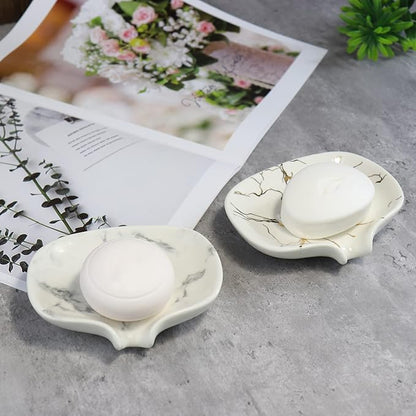 Gold Marble Texture Soap Dish Ceramic Soap Holder Self Draining Soap Dish Waterfall Slot Sponge Holder Bathroom Accessories for Bathroom, Kitchen,Bar Counter.