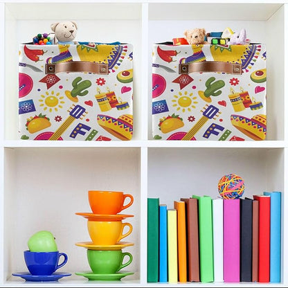 YETTASBIN Cinco De Mayo Storage Basket 1pc, Large Collapsible Toys Clothes Organizer, Long-Lasting Canvas Storage Bin with Handle for Shelves Closet Laundry Home Office Decor