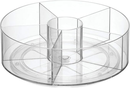 iDesign Cabinet Binz Divided Rotating Turntable Tea Packet Organizer, 9" x 9" x 3.01", Clear