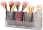 DASITON Makeup Brush Holder Organizer with 4 Cup, Vintage Striped Make Up Brush Holder for Vanity, Bathroom Toothbrush Holders, Acrylic Cosmetic Brushes Storage Organizer Pen Holder (Clear+Multicolor)