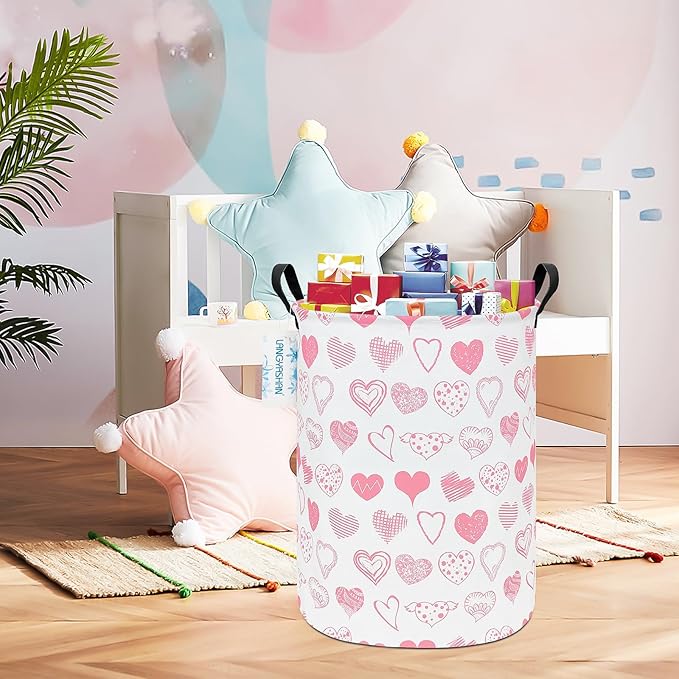 Laundry Basket Canvas Fabric Collapsible Organizer Basket for Storage Bin Toy Bins Gift Baskets Bedroom Clothes Children Nursery Hamper (Angel Heart)