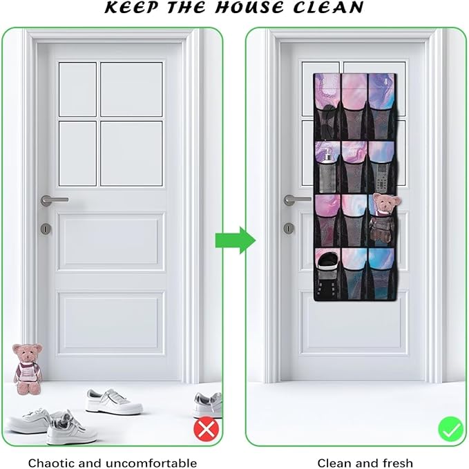Marble Print Over the Door Organizer with 12 Mesh Pockets Back of Door Shoe Organizer Hanging Shoe Rack for Closet Storage Bag for Dorm Rooms Bedroom Bathroom Space Saving