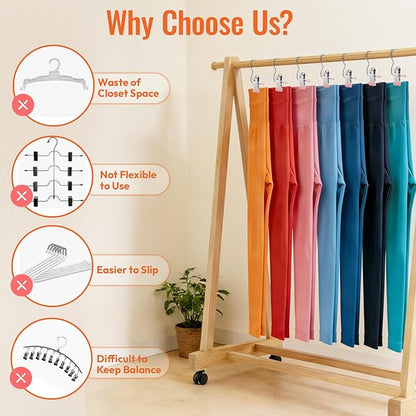 30 Pack Pants Hangers with Clip, Legging Organizer for Closet, Yoga Pants Hangers, Space Saving Hanging Closet Organizer and Storage for Socks, Panties, Underwear, Pants and Jeans (Pink)