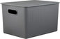 Decorative Plastic Basket Lidded Home Storage Bins Organizer Baskets, X-Large Grey (1 Pack - 22 Liter) Stackable Container Box, for Organizing Closet Storage Bins for Shelves - Ribbed Collection
