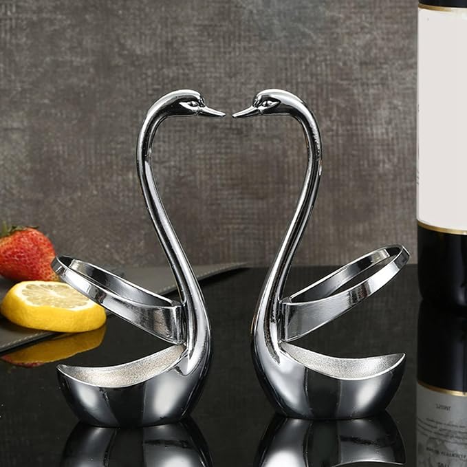 AYNEFY Coffee Spoons Swan Base Holder, Zinc Alloy Swan Decorative Flatware Stand Household Cutlery Rack Tableware Storage Racks for Home Bar Restaurant Hotel