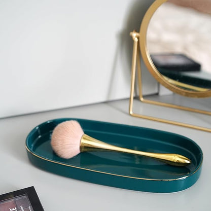 10x5 Bathroom Vanity Tray, Oval Ceramic Decorative Perfume Candle Tray for Bathroom/Kitchen Counter, Green