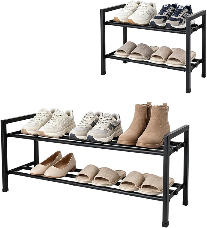 jessie 2-Tier Expandable Shoe Rack, Heavy Duty Metal Freestanding Shoe Shelf Storage Organizer for Entryway Closet Doorway (2 layer)