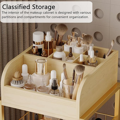 Makeup Organizer Cart with Drawers, Floor Skincare Organizers Make Up Organizers-Vanity Organizer Cosmetic Display Cases Holder for Skin Care Perfume Nail Polish Brush Hair Tool（Gold）