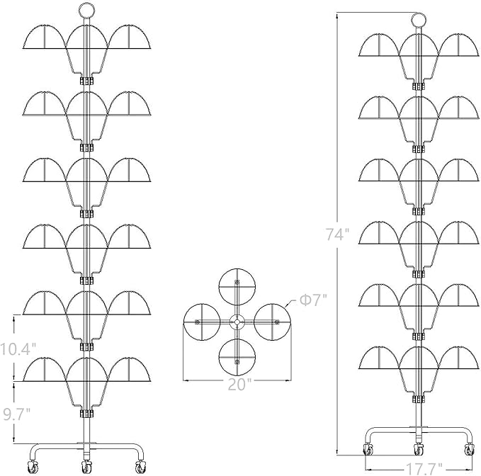 FixtureDisplays® 6-Tier 24 Hat Rotating Hat Display Rack Free Standing Headwear Wig Rack Metal Floor Rack for Caps, Wigs & Hats 20X20X74" 18164-24HAT-NPF