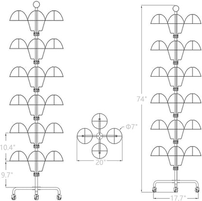 FixtureDisplays® 6-Tier 24 Hat Rotating Hat Display Rack Free Standing Headwear Wig Rack Metal Floor Rack for Caps, Wigs & Hats 20X20X74" 18164-24HAT-NPF