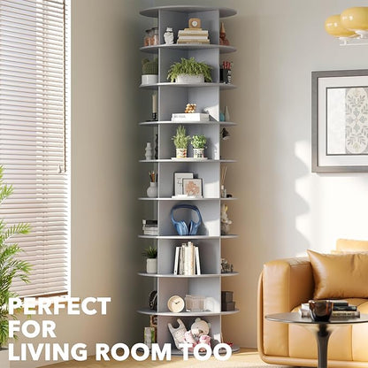 SpaceAid 9 Tier Rotating Shoe Rack Tower, Spinning Shoe Display Lazy Susan, Revolving 360 Shoe Rack Storage Round Carousel, Vertical Handbag Rotate Shoes Closet Organization (9-Tier Gray)