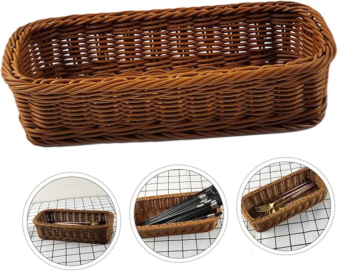 1pc Rattan-like Woven Storage Basket Rattan Flatware Organizer Kitchen Tray Kitchen Drawer Organizer Fork and Spoon izer Flatware Container Plastic Chopsticks Pp Basket