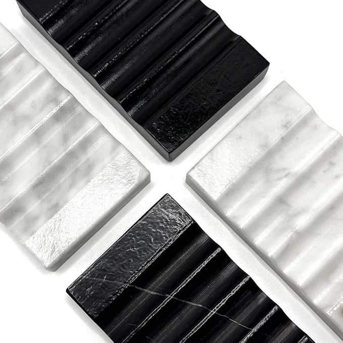 WeDoDecor Real Marble Soap Dish for Shower Stone Tray Small Bar Soap Holder with Self Draining | Non-Slip, Luxury Bath Room Accessories (White)