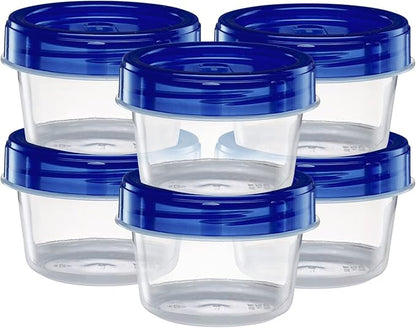ELEGANT DISPOSABLES Twist Top Containers Small Food Storage Containers Blue Screw on Lid Reusable Stackable Leakproof Airtight, Pack of 20-4 oz containers