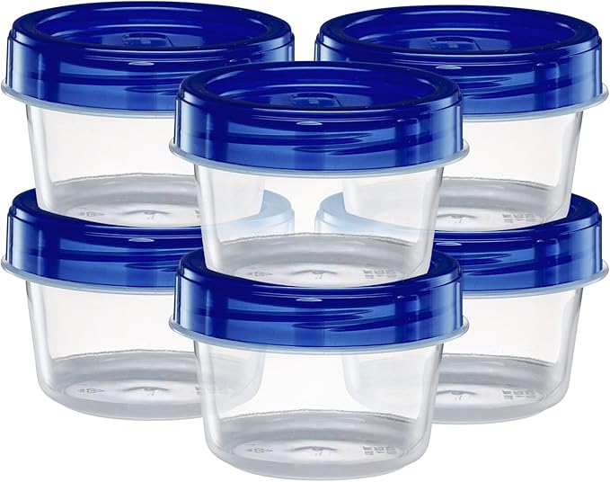 ELEGANT DISPOSABLES Twist Top Containers Small Food Storage Containers Blue Screw on Lid Reusable Stackable Leakproof Airtight, Pack of 10-4 oz Containers