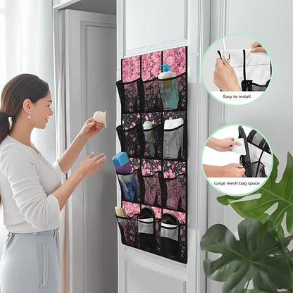 Cherry Blossom Behind Door Organizer 12 Pockets Over The Door Closet Organizer for BedRoom Space Saving Multi-Funtion Storage Bag for School Easy to Install Shoe Holder Hanger