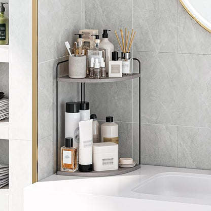Forest Angle Bathroom Counter Organizer,Countertop Organizer,Vanity Organizers,Bathroom Storage,Bathroom Sink Caddy,Counter Shelf,Corner Counter,Corner Shelves(Black-Grey)