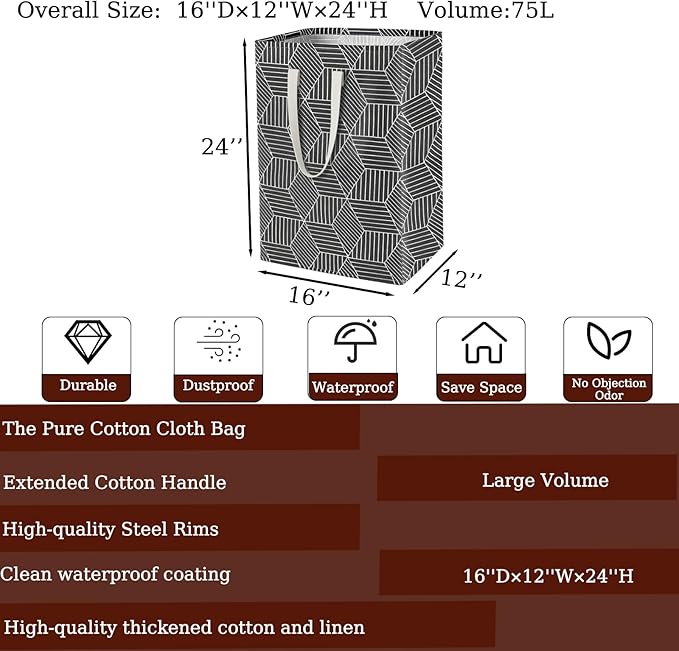 Waterproof Laundry Hamper Collapsible Laundry Basket Leather Handle Laundry Bag Large Clothes Storage Toy Organization for Bathroom Bedroom Laundryroom College Dorms (Heilingxing-001)
